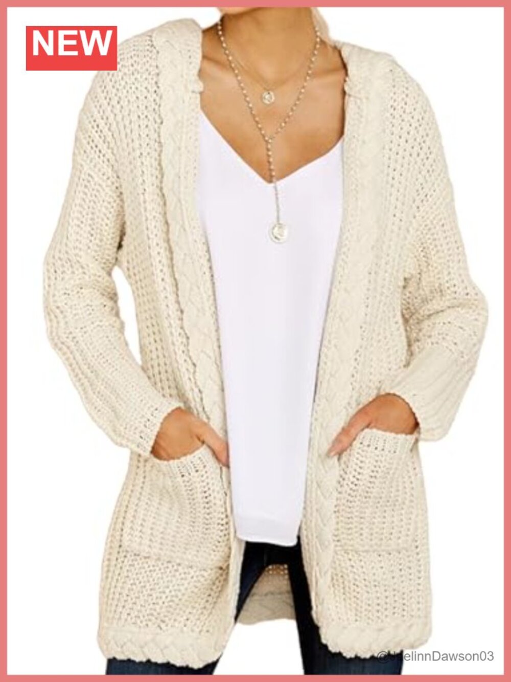 Oversized Hooded Cable Knit Cardigan Open Front Sweater with Pockets